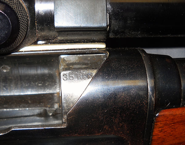 detail, Model 8 chamber caliber marking: 35 REM